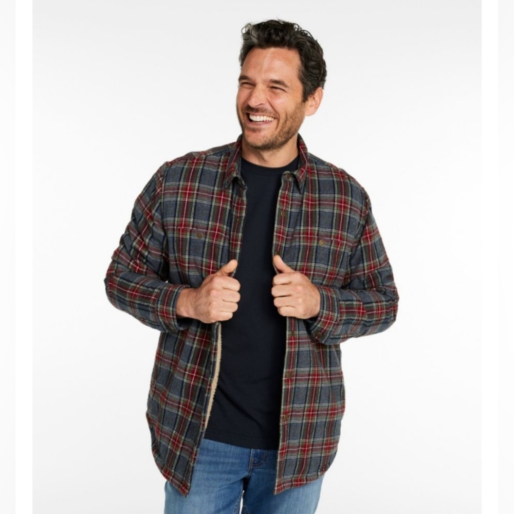 L.L.Bean Men's Sherpa-Lined Scotch Plaid Shirt, Slightly Fitted Size S NWT